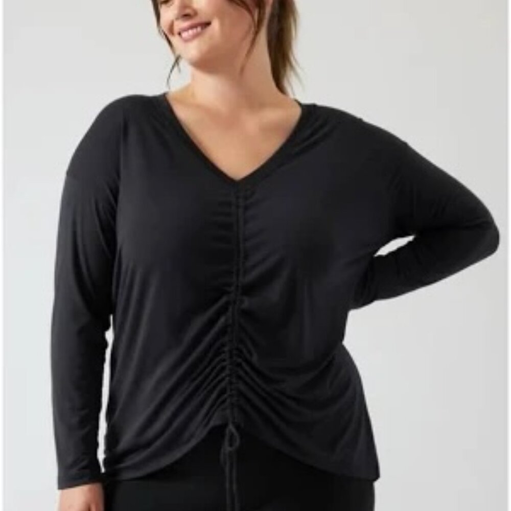NWT Athleta Black 1XL Crossover Ruched Top